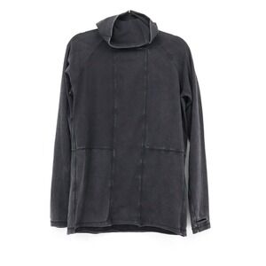 Darker Wavs‎ Hoodie Womens S Black Acid Wash Gothic Funnel Neck Thumb Holes Alt